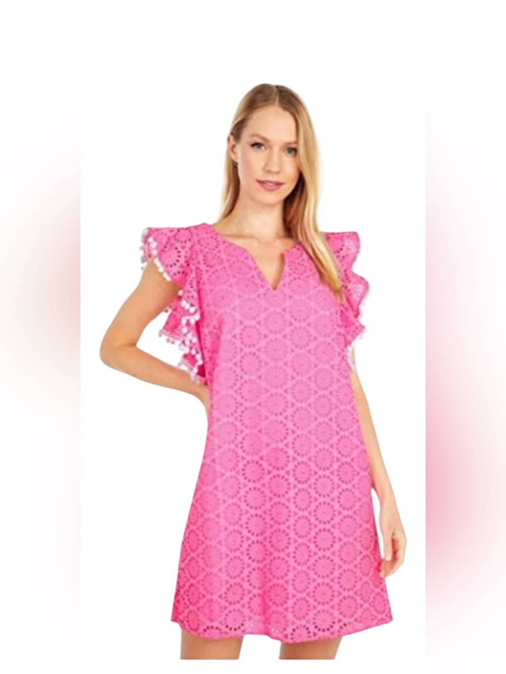 Lilly Pulitzer Astara Dress – Prosecco Pink Neon Geo Eyelet – Size Medium